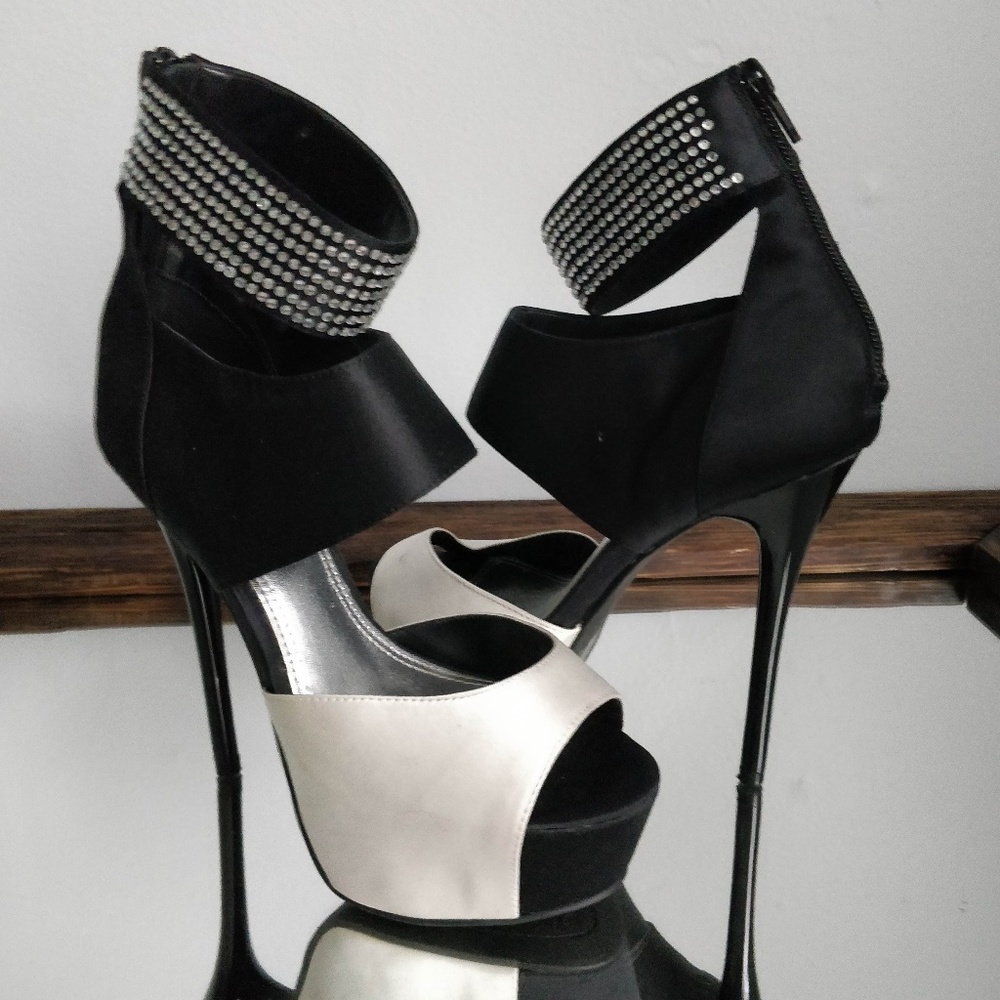 Bakers Satin Rhinestone Peep Toe Heels